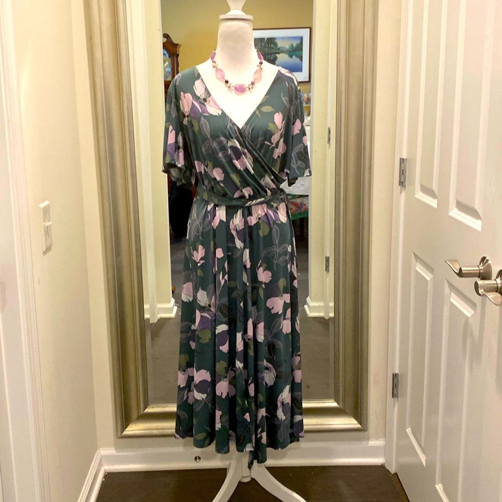 Faux Wrap jersey Dress-Size XL-Nordstrom-Muted forest green&Lavender